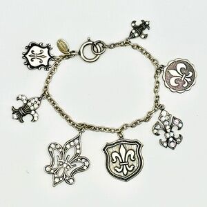 Rare Vintage Catherine Popesco French fleur-de-lis Charm Bracelet 7.25"